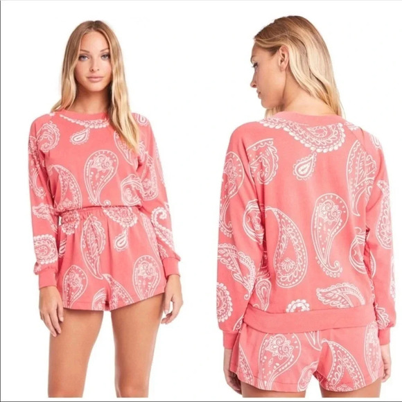 Wildfox Coral Western Paisley Print Sweatshirt Top - Picture 2 of 8